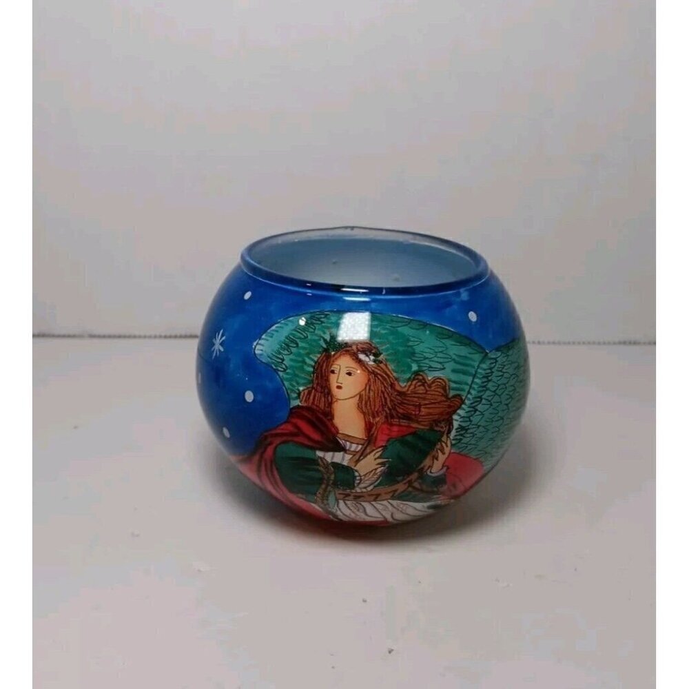 Northern Lights Candles Reverse Painted Angel Candle Holder Lantern Holiday